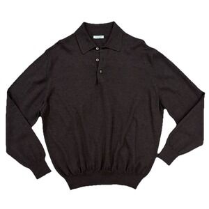 Gran Sasso Sweater Brown 100% Wool  Collared Polo Made In Italy IT 56 US 46 XL